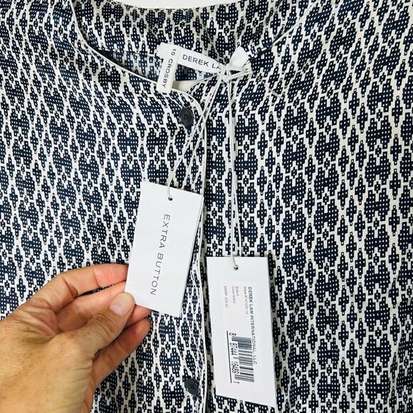 Derek Lam 10 Crosby Black White Silk Button Long-sleeve Top Pockets NWT - Picture 5 of 13